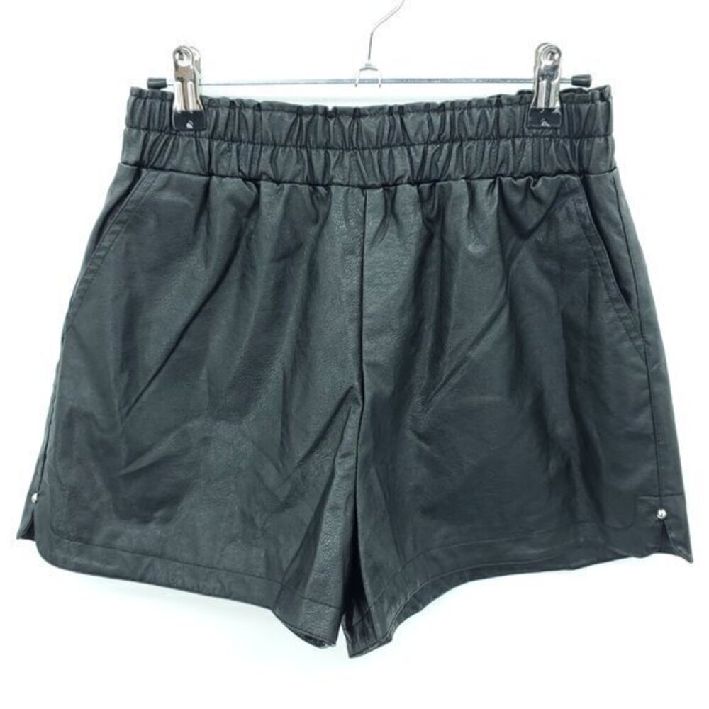 Faux Leather Pull On High Rise Trouser Shorts W/Pockets M/L Black